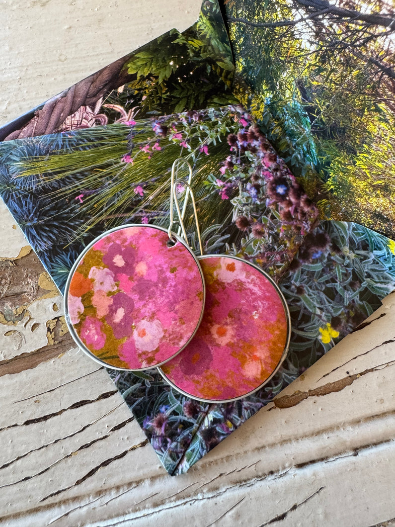 Recycled Coffee Pod & Takeaway Coffee Cup Earrings Pink Blooms