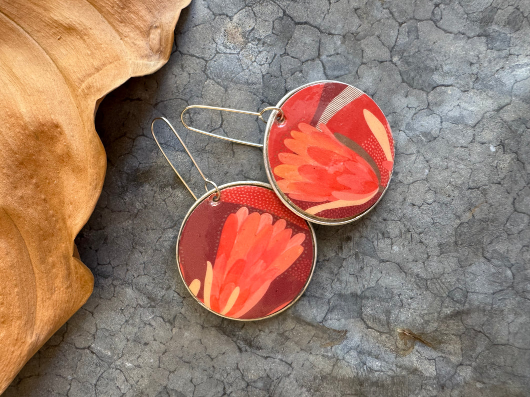 Recycled Coffee Pod & Takeaway Coffee Cup Earrings Red flowers