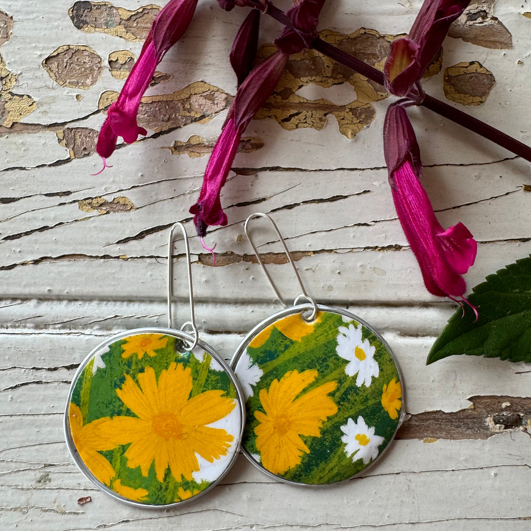 Recycled Coffee Pod & Takeaway Coffee Cup Sun Flowers Earrings